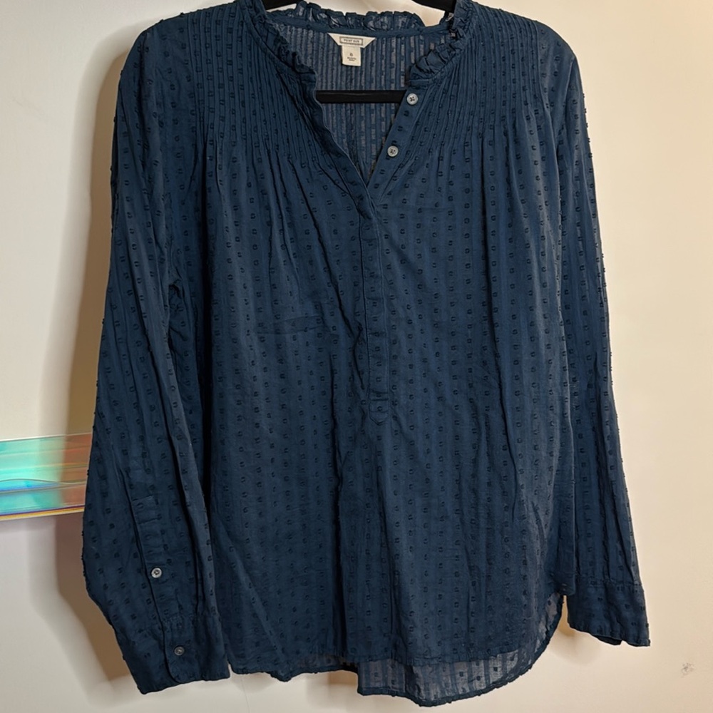 J Crew Point Sur Textured Indigo Blouse